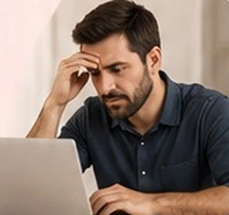 Emprendedor preocupado frente a su computadora